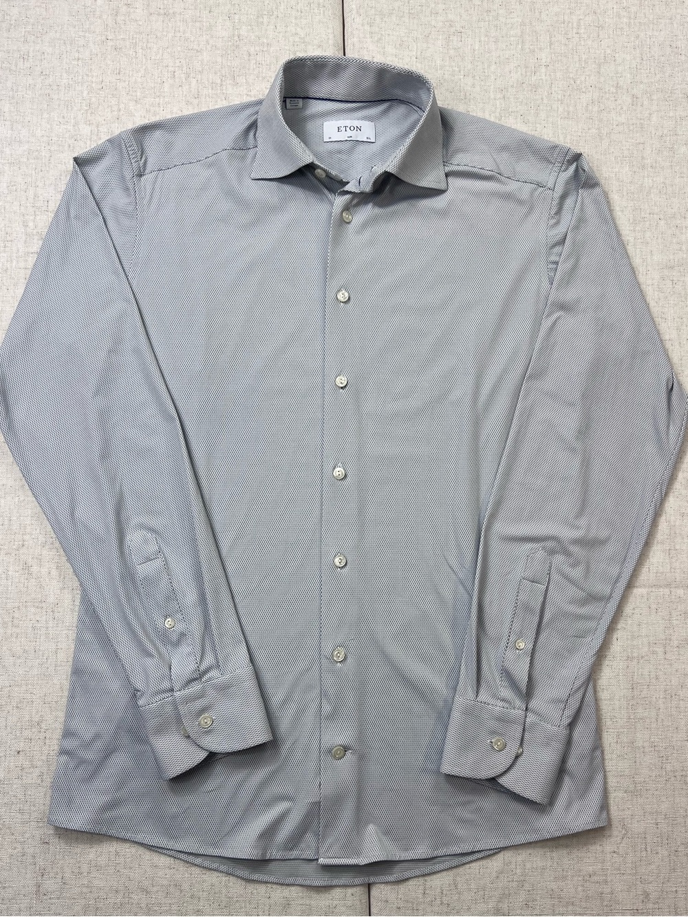 Eton Four-Way Stretch dress shirt in pale grey-blue, slim fit, collar 39 / 15½.